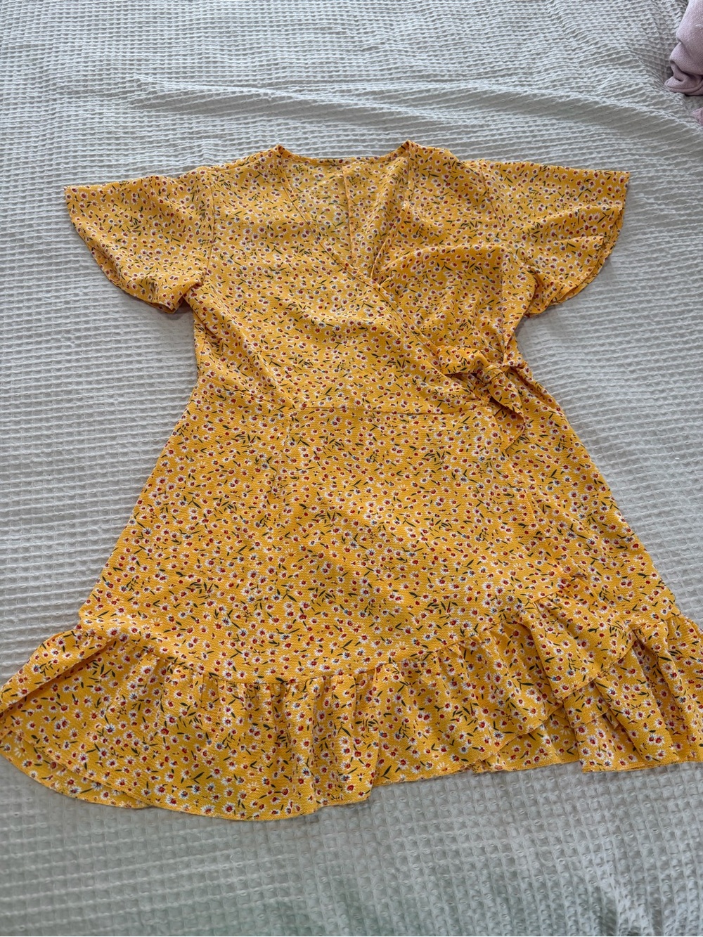 Yellow Floral Wrap Dress